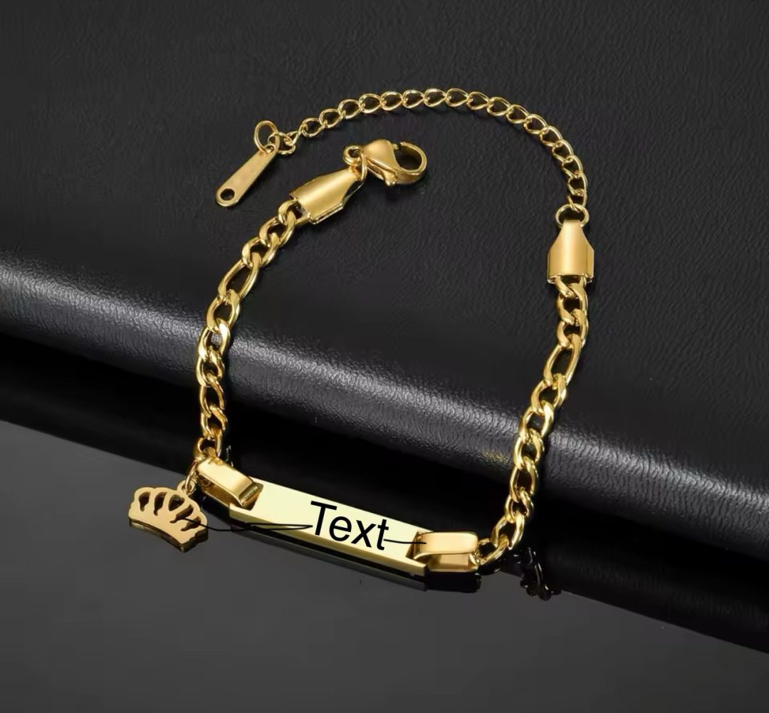 Baby Gold engraved bracelet with crown charms