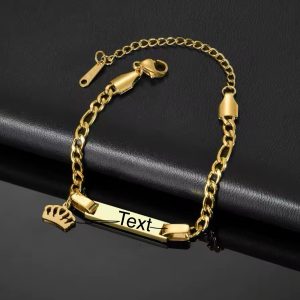 Baby Gold engraved bracelet with crown charms