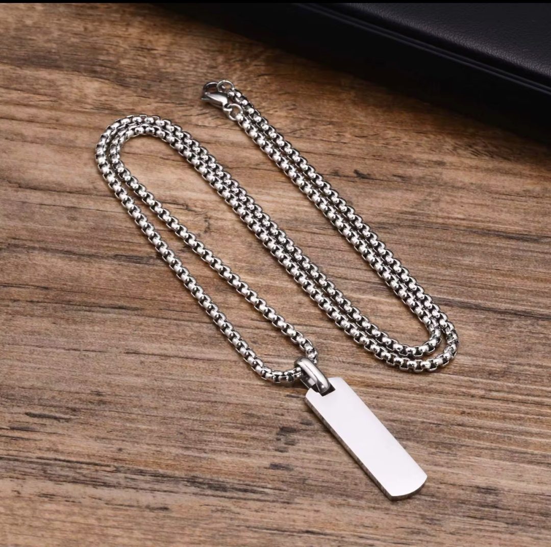 Silver Flat Engraved Necklace - Image 4
