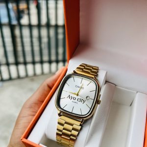 Gold gold face Casio engraved watch