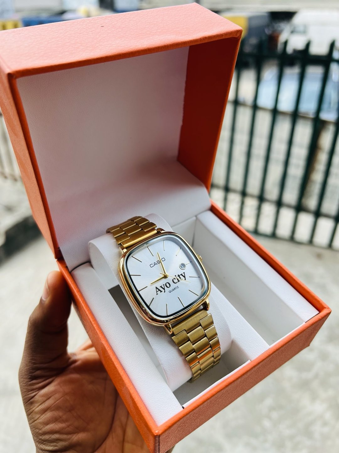 Gold gold face Casio engraved watch