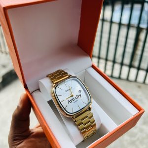 Gold gold face Casio engraved watch