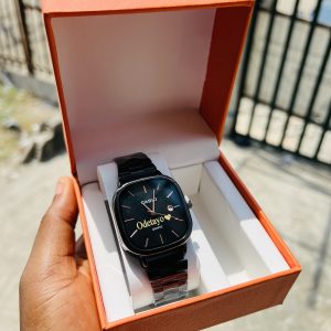 Black face Casio engraved watch