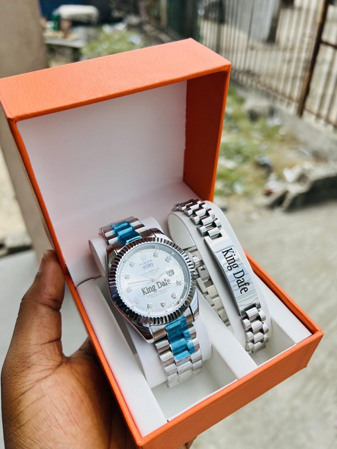 Silver Engraved Rolex watch and bracelet - Image 3