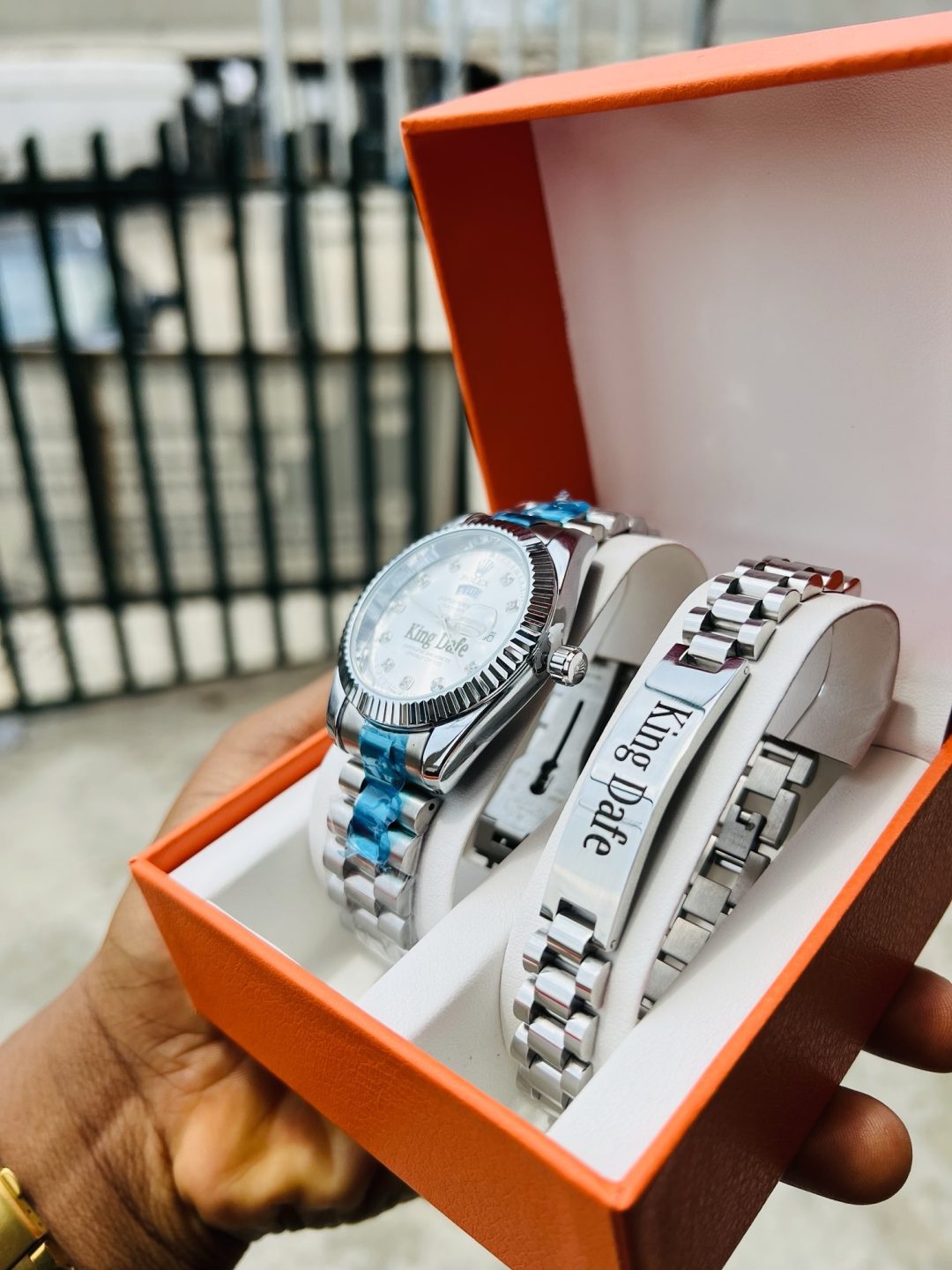 Silver Engraved Rolex watch and bracelet - Image 2