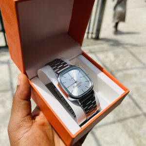 Silver engraved Casio watch