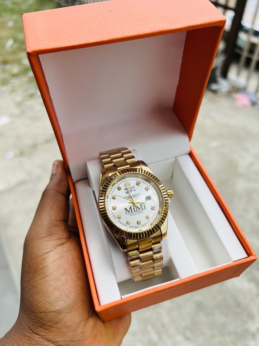 Gold Male Face engraved rolex watch - Image 3