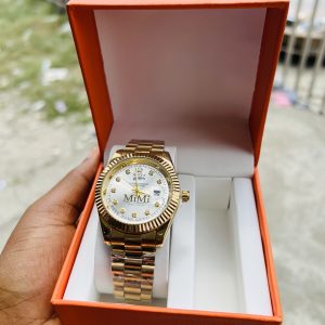 Gold Male Face engraved rolex watch