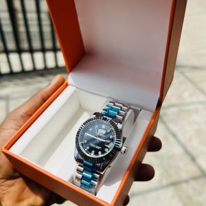 Engraved female silver Rolex watch