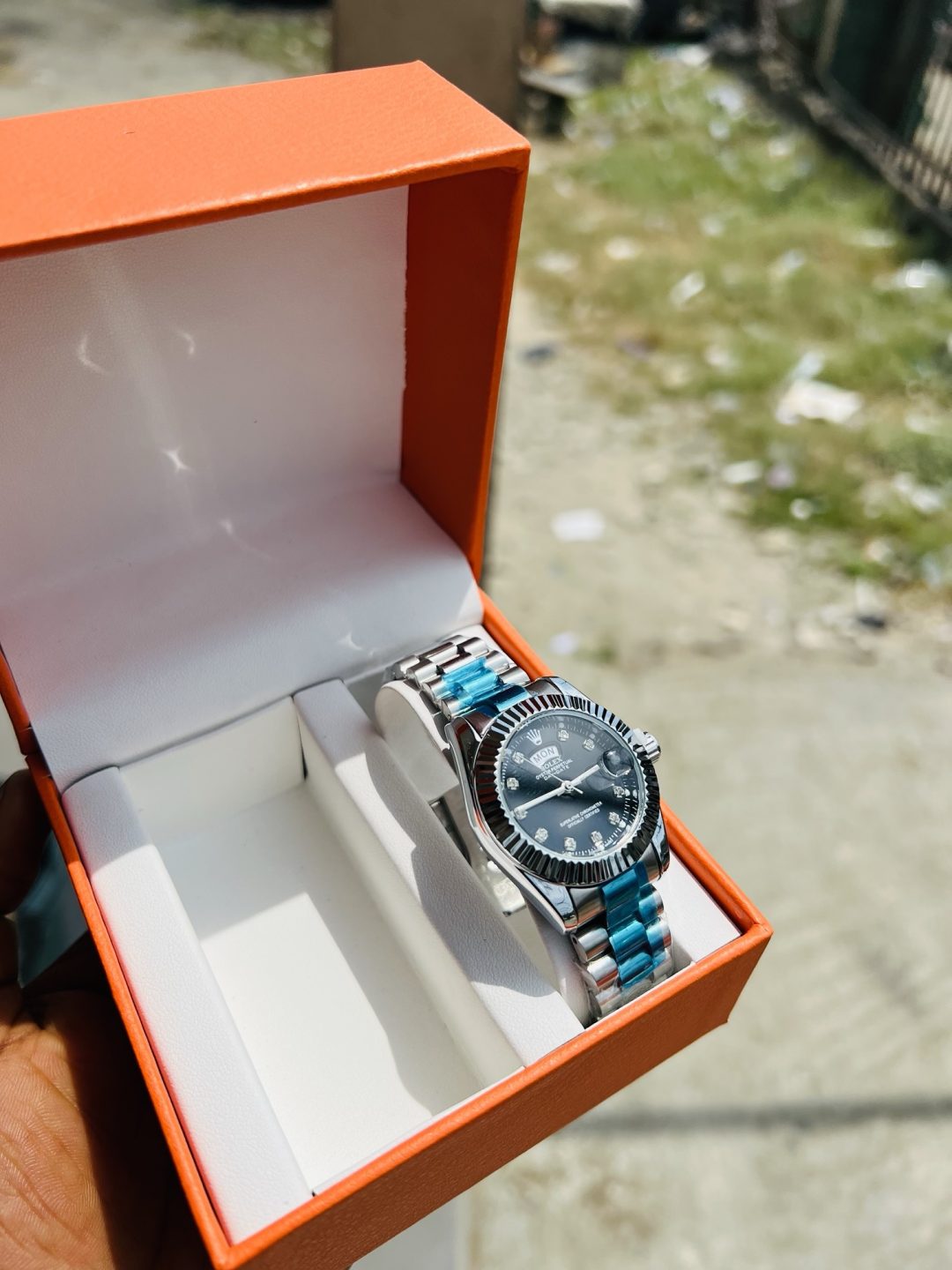 Engraved female silver Rolex watch - Image 2
