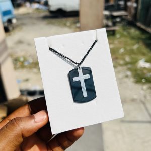 Black silver cross engraved necklace