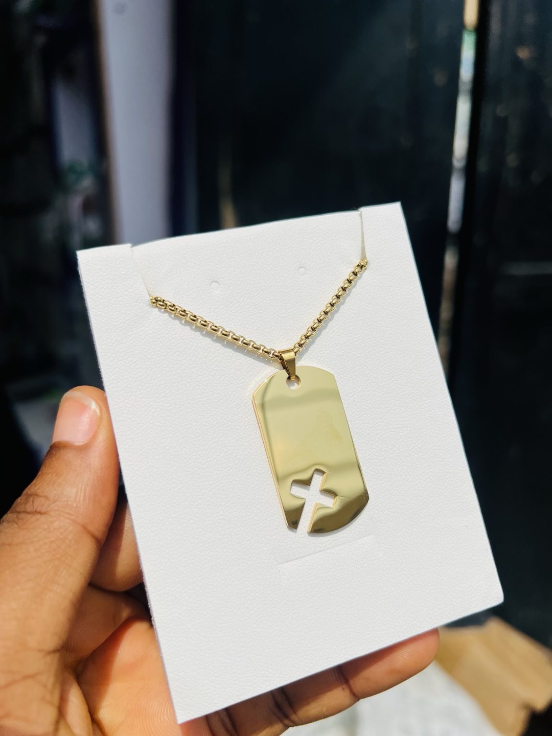 Flat Gold cross engraved necklace 001 - Image 9