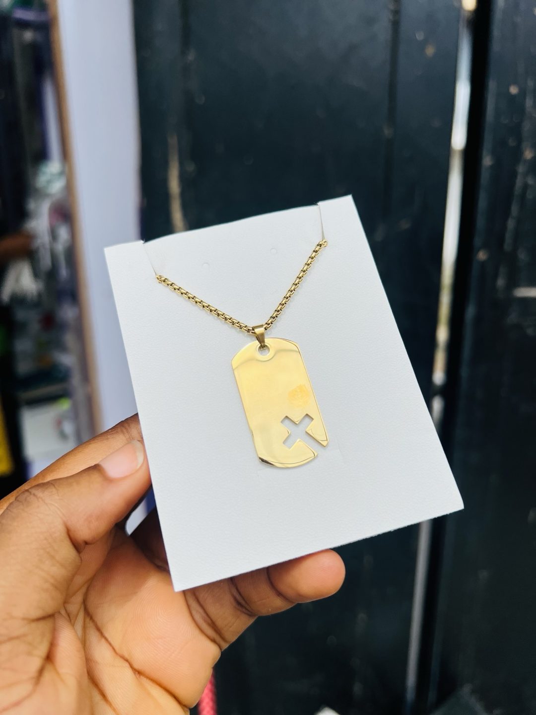 Flat Gold cross engraved necklace 001 - Image 7