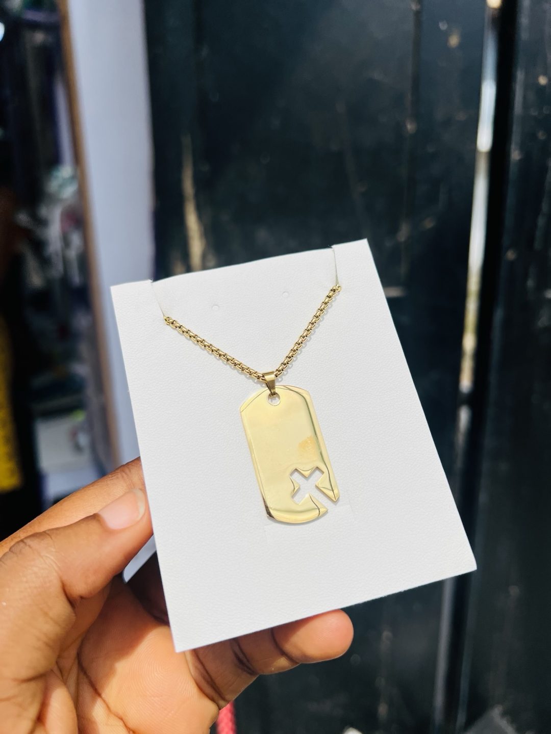 Flat Gold cross engraved necklace 001 - Image 6