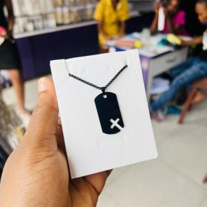 Flat Black engraved cross necklace 001
