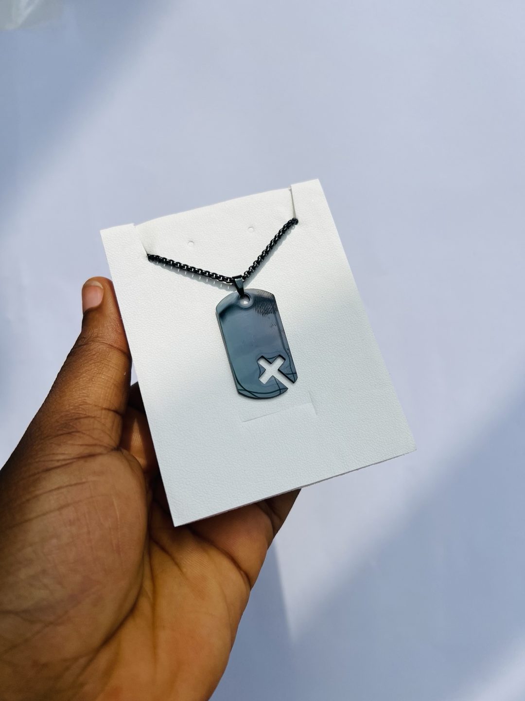 Flat Black engraved cross necklace 001