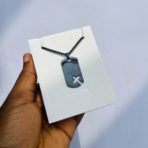 Flat Black engraved cross necklace 001