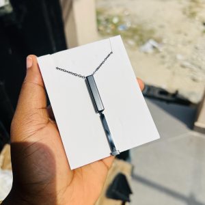 Black drawstring engraved necklace