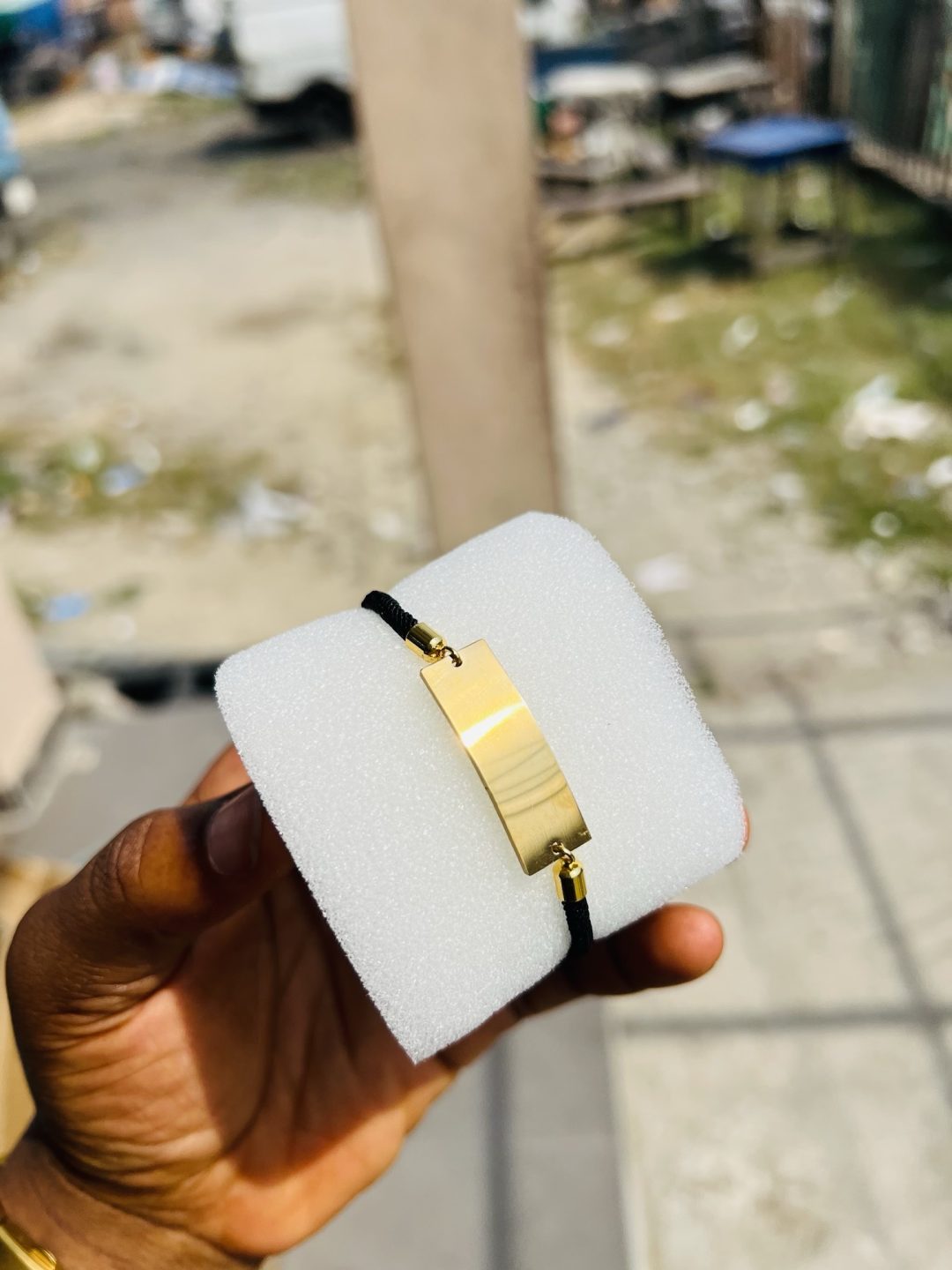Square engraved draw string bracelet