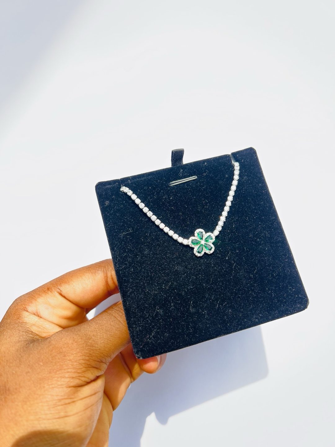 Green flower Cz necklace (silver) - Image 4
