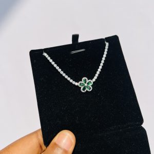 Green flower Cz necklace (silver)
