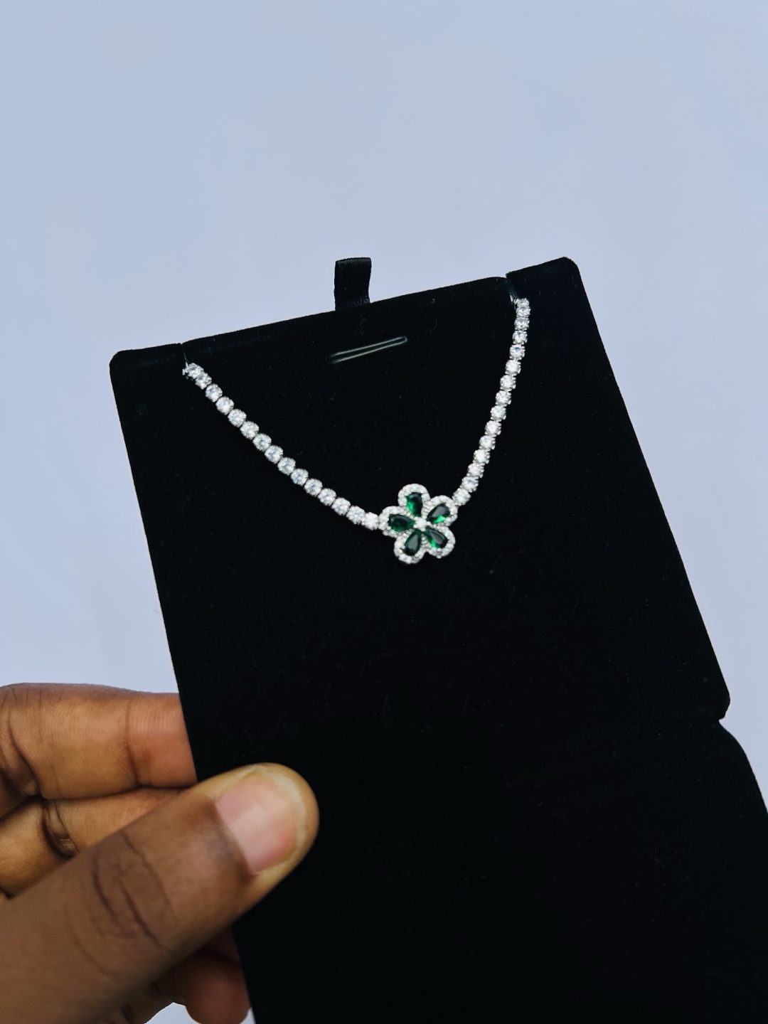 Green flower Cz necklace (silver) - Image 2