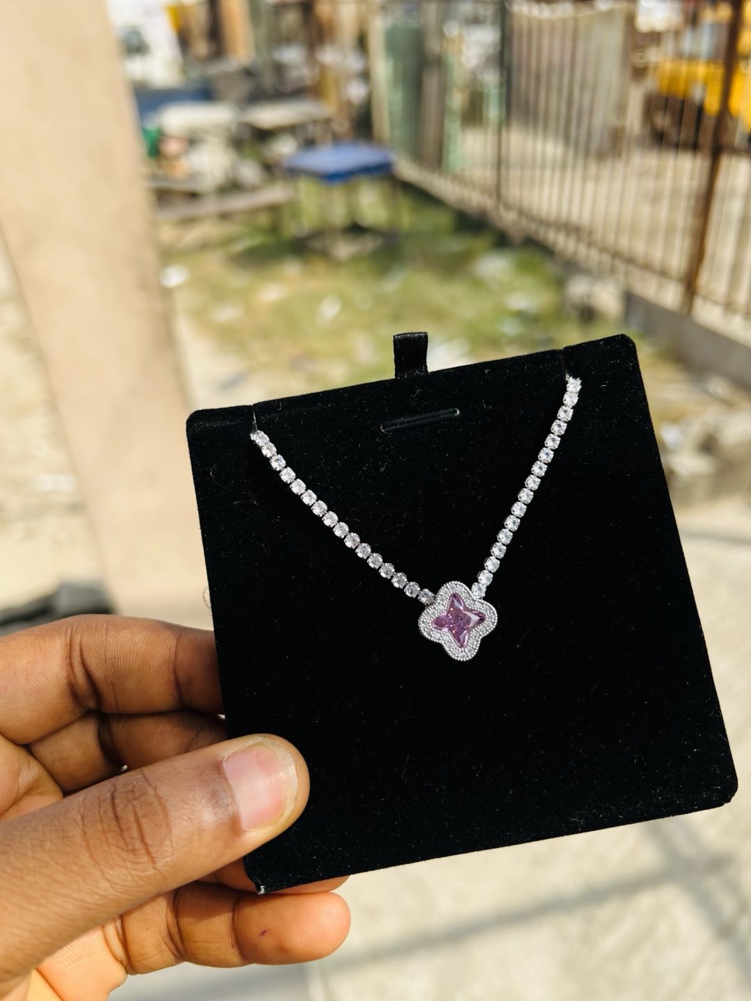 Pink Vca Cz necklace (silver) - Image 3