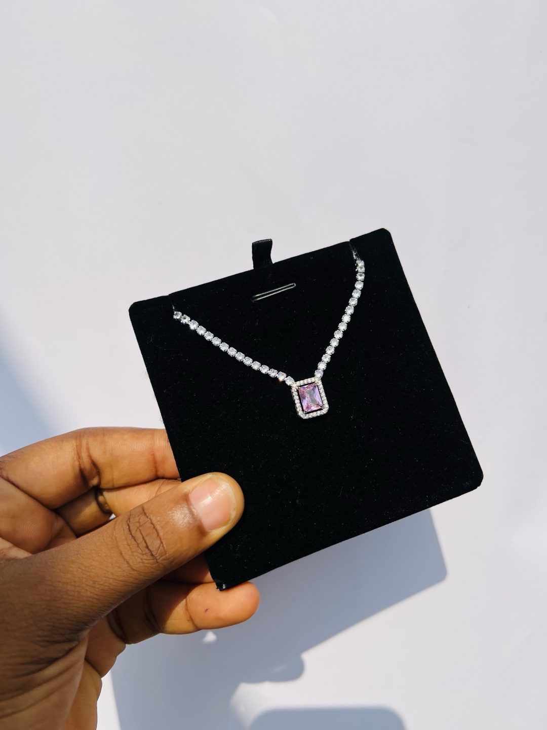 Pink square Cz necklace (silver) - Image 4