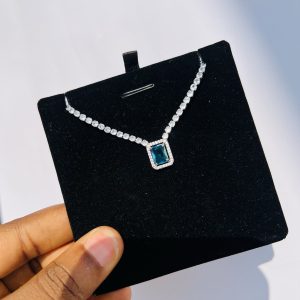 Blue square Cz necklace (silver)