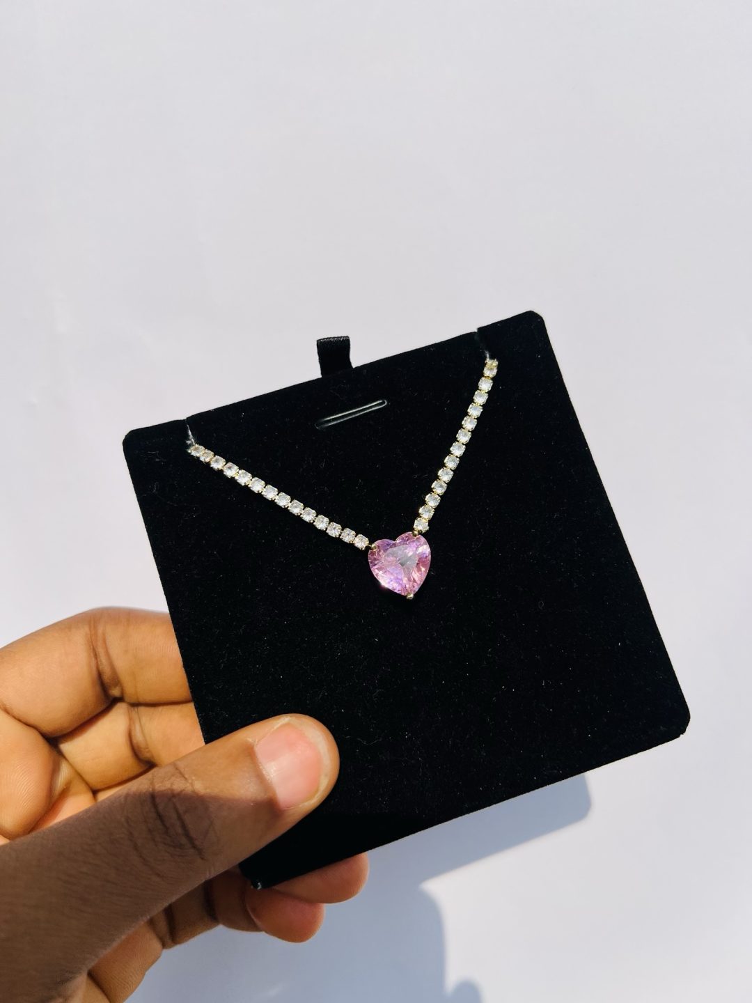 Pink big love Cz necklace (gold)