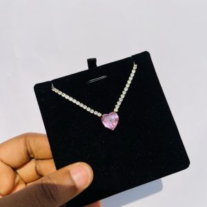 Pink big love Cz necklace (gold)
