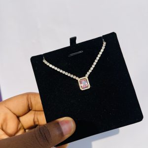 Pink square Cz necklace (gold)