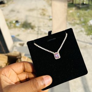 Pink square Cz necklace (gold)