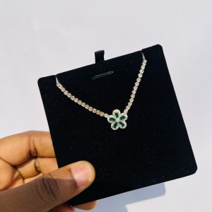 Sea Blue flowered Cz necklace (gold)