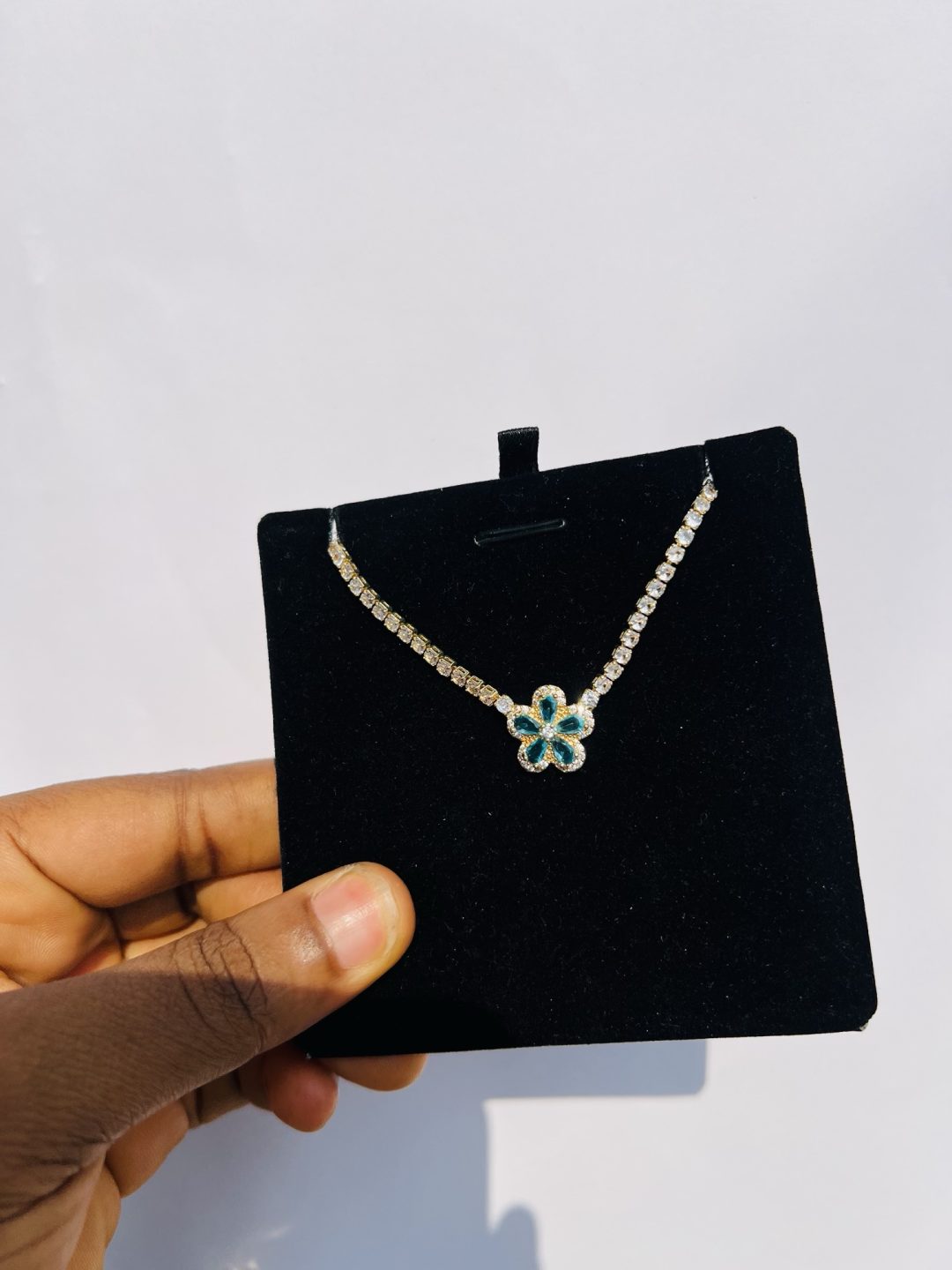 Sea Blue flowered Cz necklace (gold) - Image 5