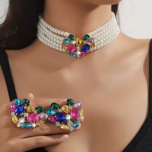 Multicolored heart 4 line pearl set