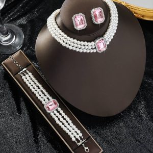 Pink 3 line pearl sets