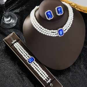 Blue 3 line pearl set
