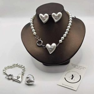 Royal heart pearl crown jewel set