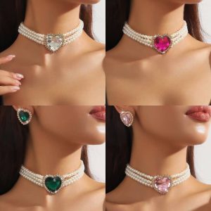 Heart 3 step pink pearl necklace