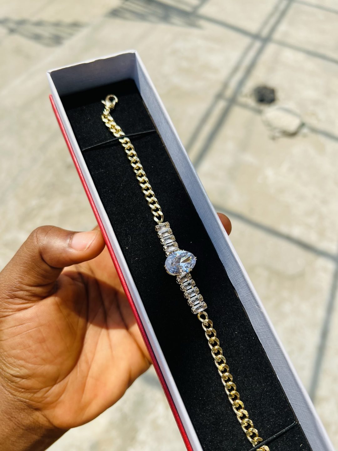 Chain oval Cz bracelet (gold