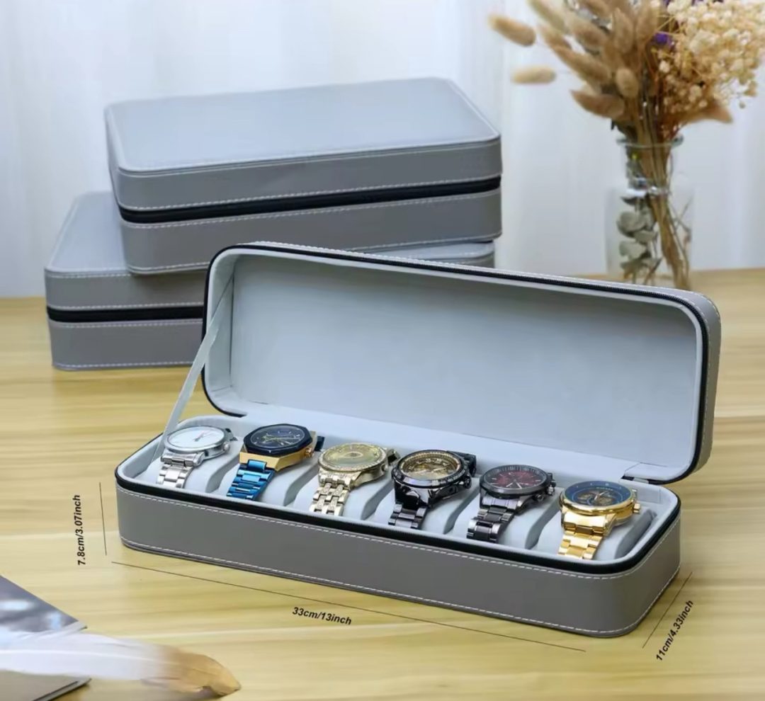 Leather 6 watch organizer grey