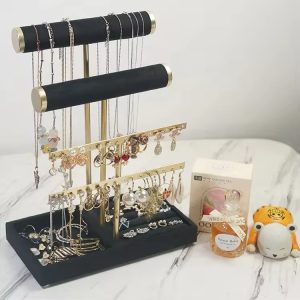 Triple step jewelry black organizer