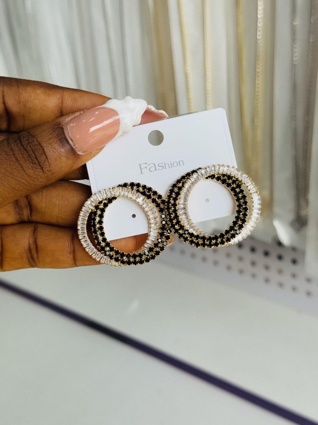 Gold black rhinestone statement earring