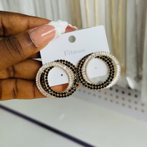 Gold black rhinestone statement earring