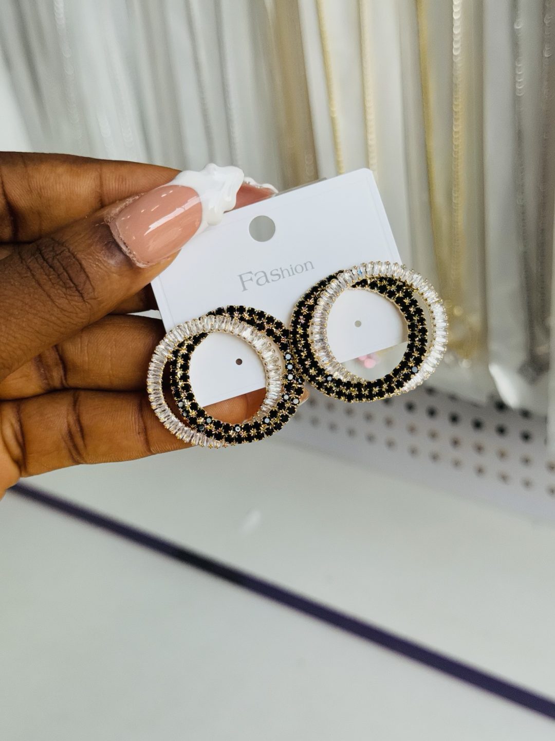 Gold black rhinestone statement earring - Image 3