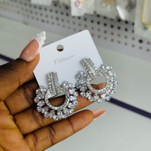 Silver pear statement earrings