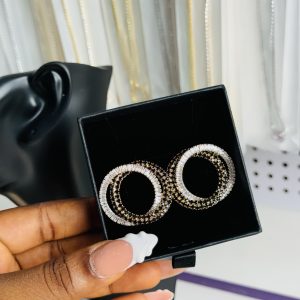 Gold black rhinestone statement earring