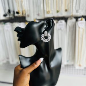 Silver pear statement earrings