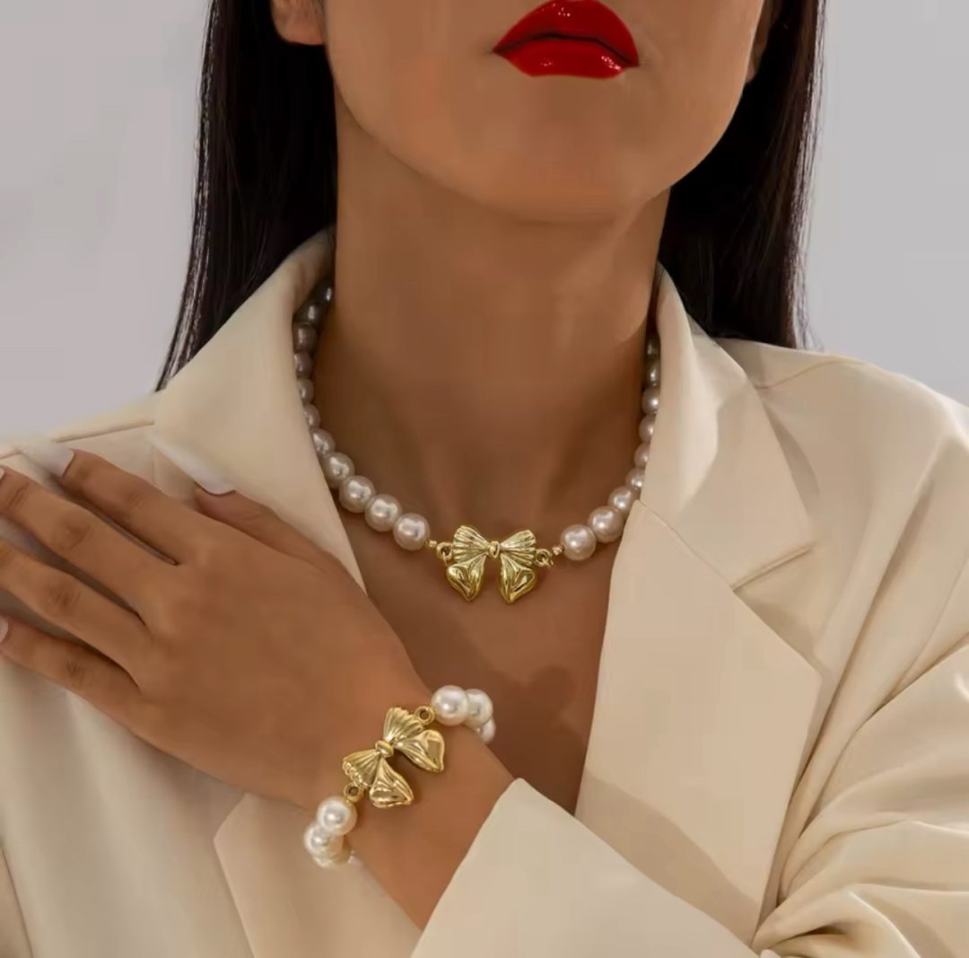 Fashion urban bow tie pearl set - Image 3